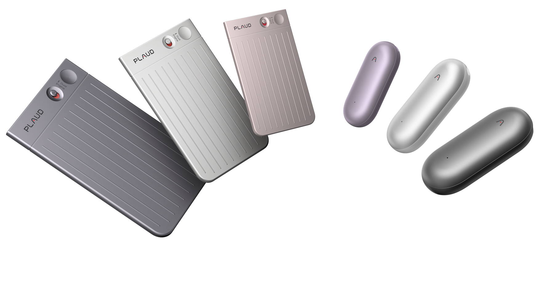 Plaud hardware product render (transparent background): Plaud Note family combination